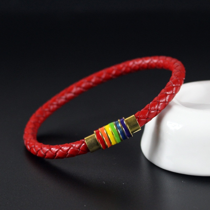 8 Colors Genuine Leather Braided Bracelet For Gay   Pride LGBT Rainbow Magnetic Charm Bracelet Men Women Lover Couple Gift