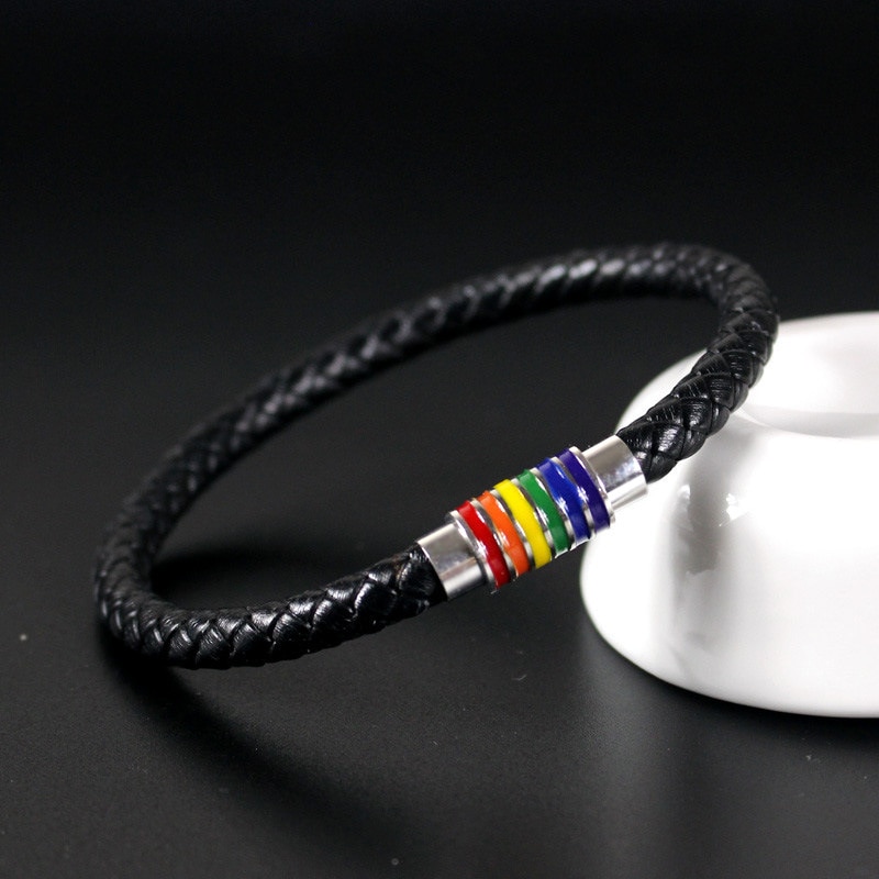 8 Colors Genuine Leather Braided Bracelet For Gay   Pride LGBT Rainbow Magnetic Charm Bracelet Men Women Lover Couple Gift
