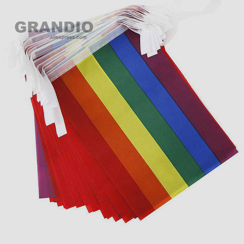 Hanging LGBT Flag   Gay     15PCS 14x21cm Polyester 5M Decorative Rainbow Flags and Banners