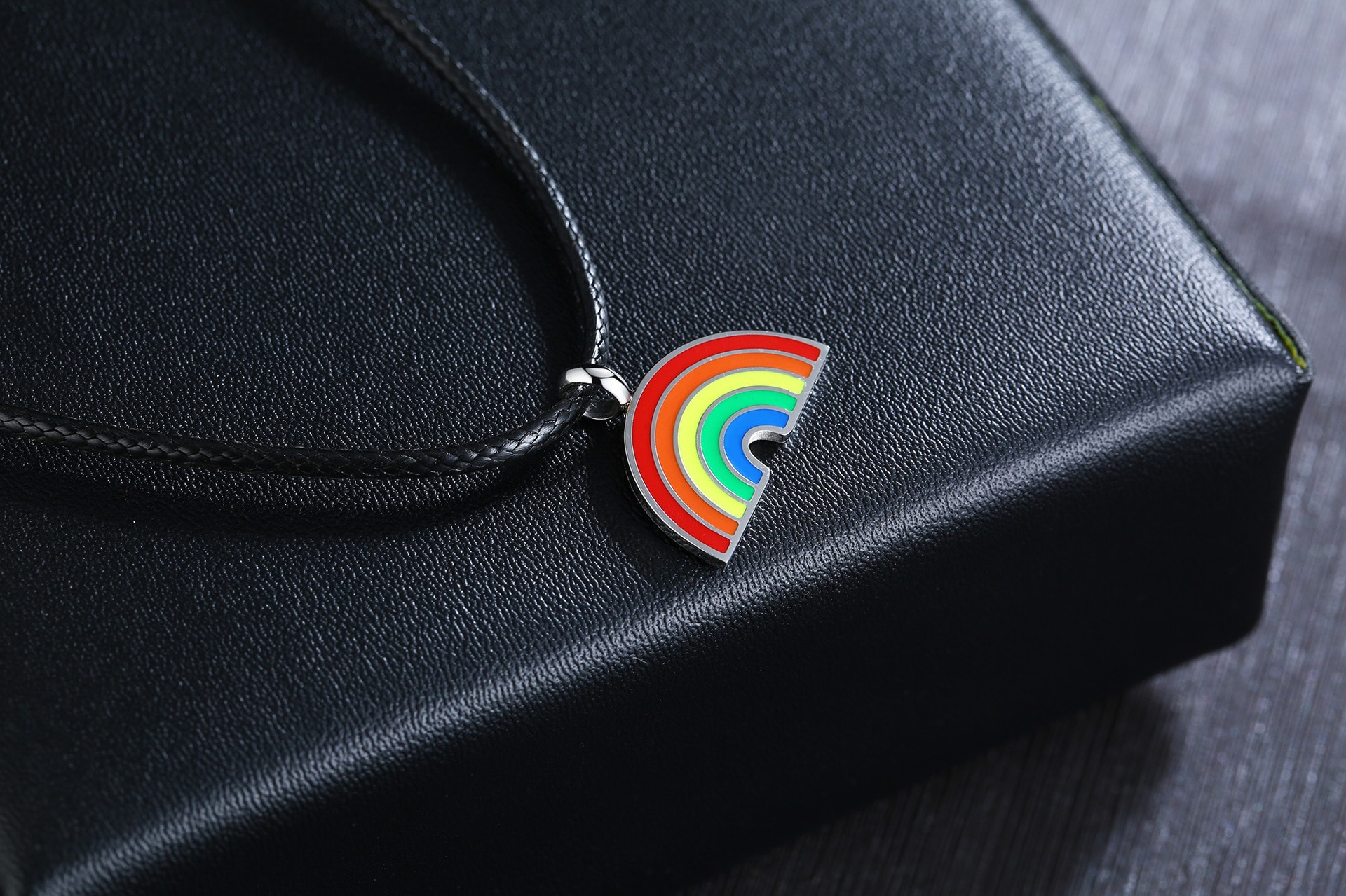 Rainbow Pendant Necklaces for Women 316L Stainless Steel Leather Rope Chain Gay & Lesbian LGBTQ Pride Men Gift Support Engraving