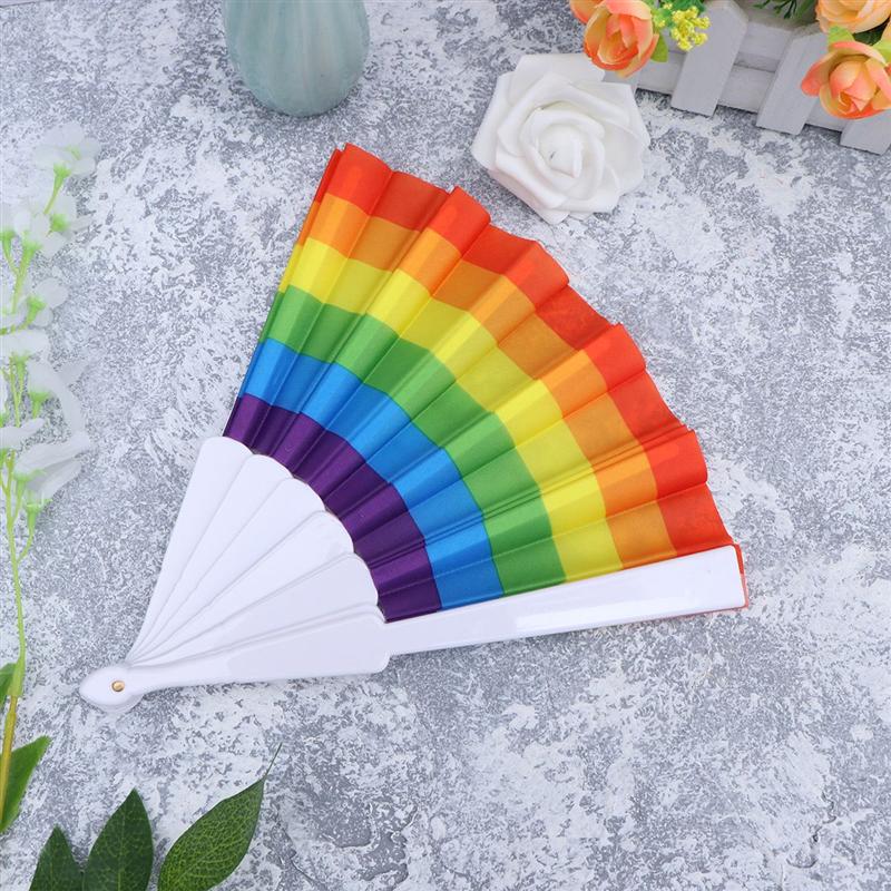 23CM Rainbow Folding Fan Rainbow Fan Lovers Fan Durable Fabric LGBTQ Gift Folding Fan Gay Wedding Decors Fan