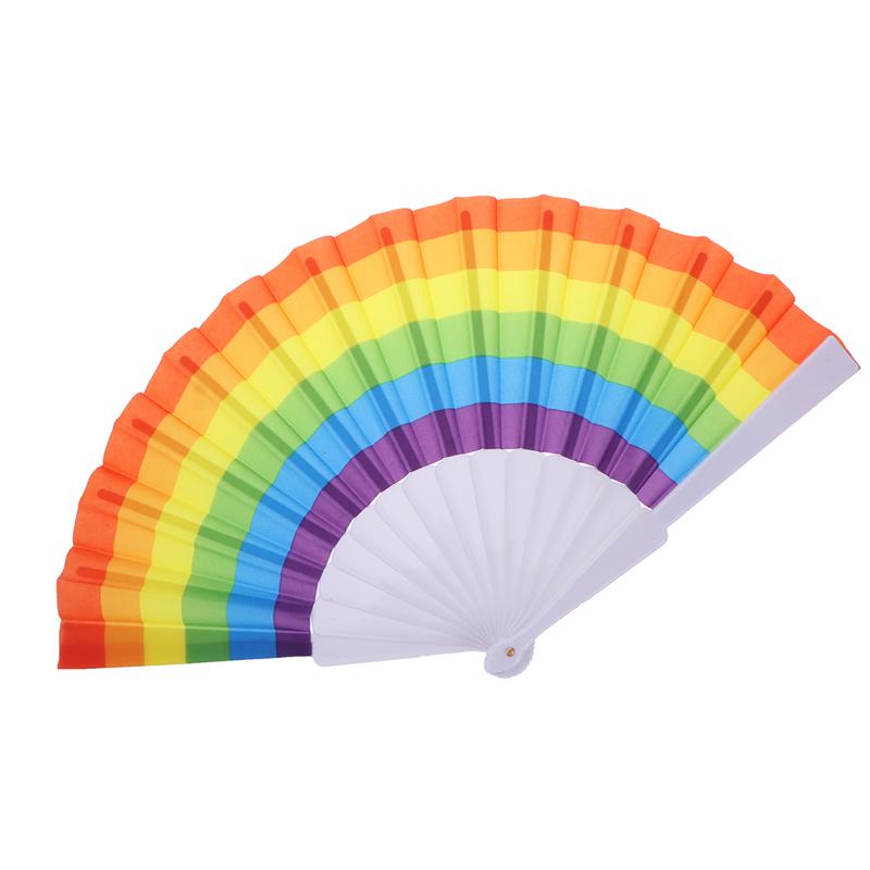23CM Rainbow Folding Fan Rainbow Fan Lovers Fan Durable Fabric LGBTQ Gift Folding Fan Gay Wedding Decors Fan