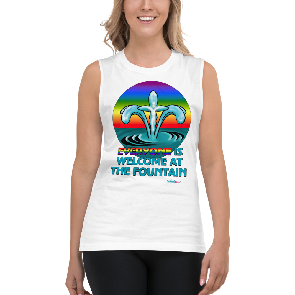 Rainbow Christian Everyone is Welcome NonGender Muscle Shirt